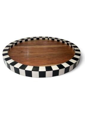 Lazy Sussan Courtly Checkered Black White Tile Wooden Tray 12”